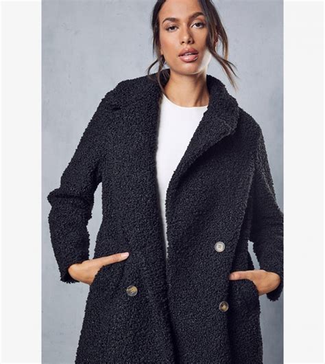 Buy Misspap Double Breasted Faux Fur Teddy Coat In Black Thstreet