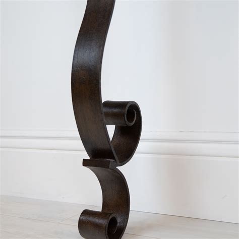 Wrought Iron Scroll Console Table In Brown Bronze Painted Finish With