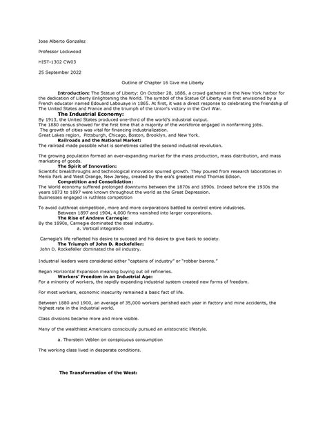 Outline chapter 16 Give me Liberty study guide - Jose Alberto Gonzalez