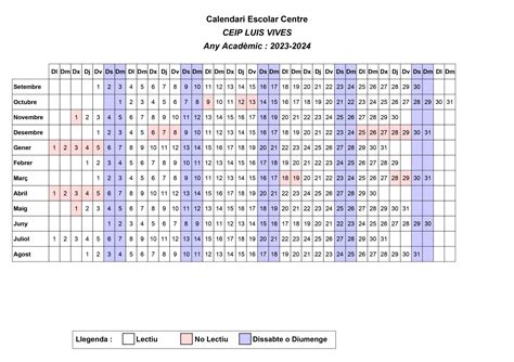 Calendari Del Curs Ceip Luis Vives