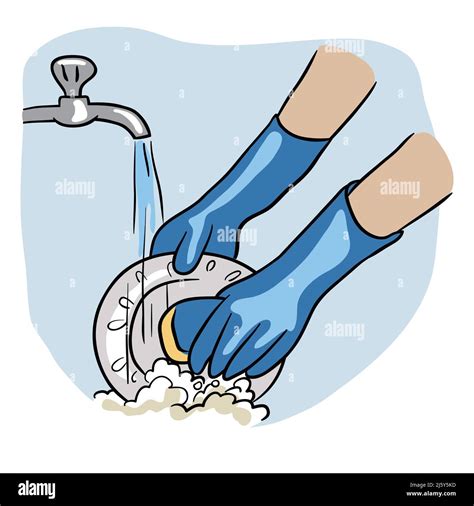 Washing Dishes In Sink Illustration Stock Vector Image And Art Alamy