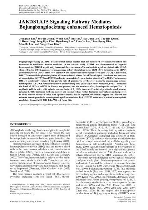 PDF JAK2 STAT5 Signaling Pathway Mediates Bojungbangdocktang Enhanced