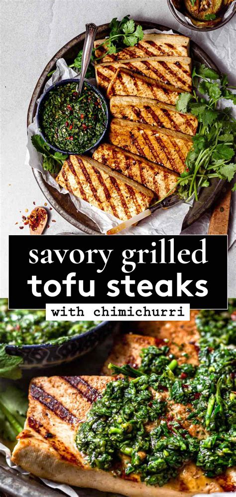 Marinated Grilled Tofu Steaks With Cilantro Chimichurri Grilled Tofu Tofu Steak Vegan Dinner