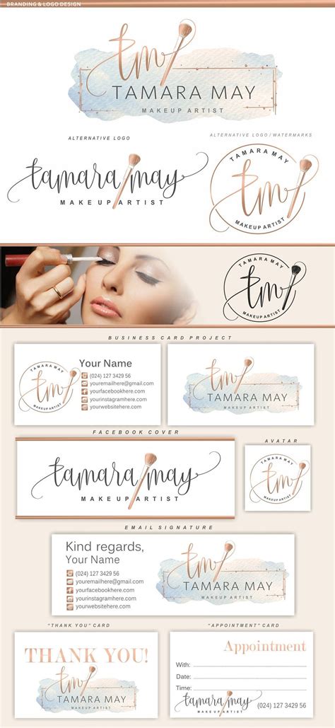 Makeup Logo Design, Brush Logo Design, Rose Gold Branding Kit, Make up Branding Package ...