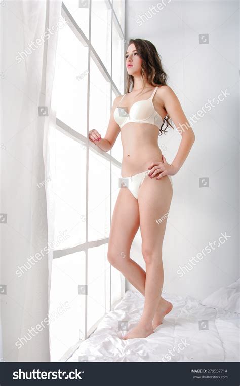 Sexy Girl Wearing White Lingerie Posing Stock Photo 279557714 Shutterstock