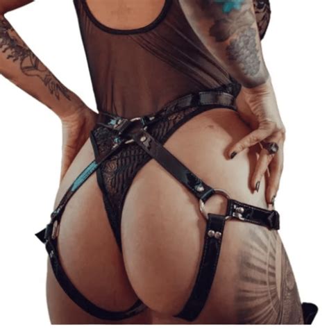 Harness Feminino Arreio Lingerie Couro Luxo Perna Garter Leg Sexy Preto