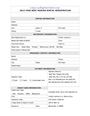 Fillable Online Lindys Landing Marina Registration Form Fax Email Print