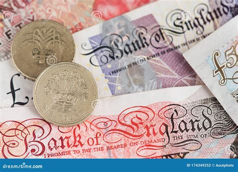 British Pound Currency Banknotes And Coins Close Up Image Editorial