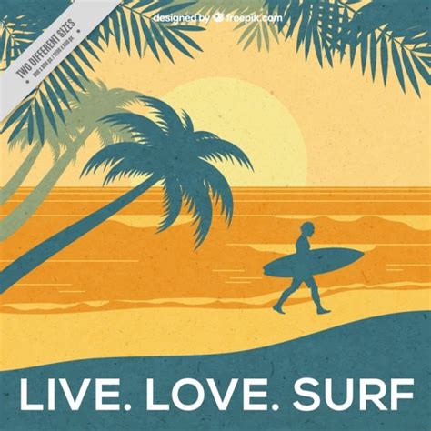 Free Vector | Sunset on the beach surf background with inspirational words