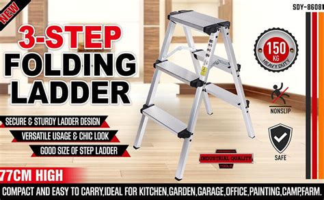 HORUSDY Portable 3 Step Folding Ladder Aluminium Frame Light Weight