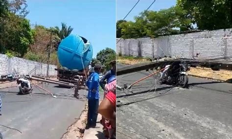 Caminhão puxa fios derruba poste e mata motociclista em Teresina