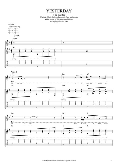 Tablature Yesterday De The Beatles Guitar Pro Guitare Par Play