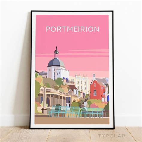 Pink Portmeirion Print North Wales Travel Wall Art Typelab