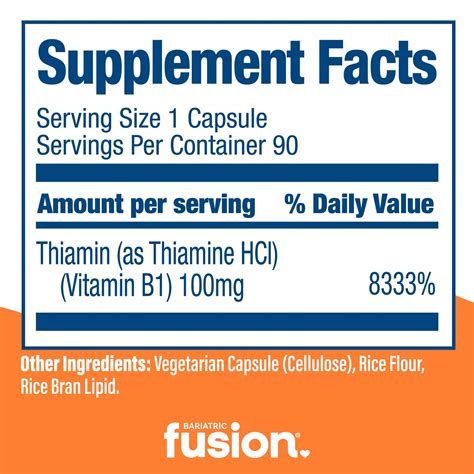 Bariatric Fusion Vitamin B1 Thiamin 100 Mg