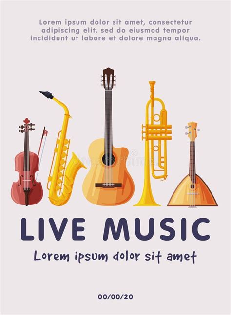 Live Music Festival Banner With Classical Musical Instruments Advertisement Poster Brochure