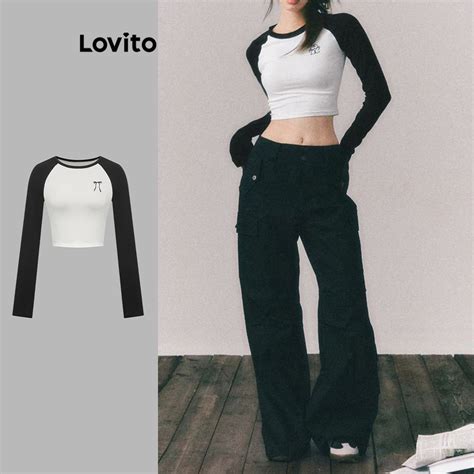 Lovito Camiseta Casual Lisa Blocos De Cores Para Mulheres L106AD797