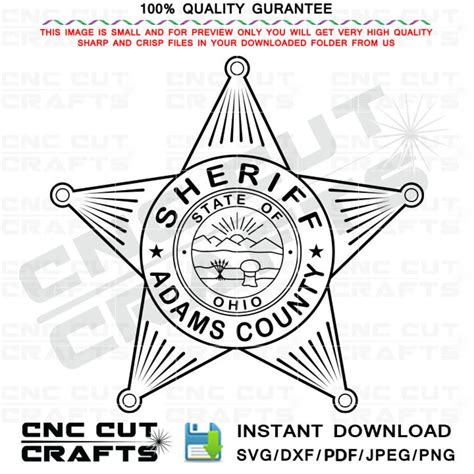 Adams County Ohio Sheriff Star Badge Svg Vector Outline File Cnc Router