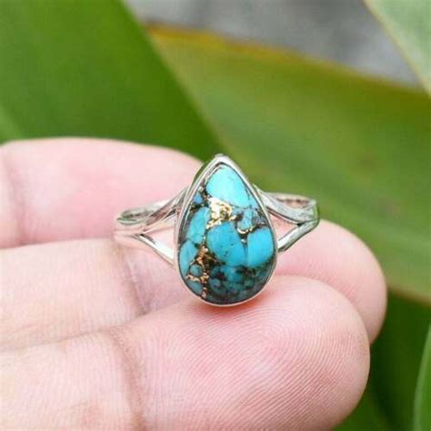 Blue Copper Turquoise Ring Sterling Silver Handmade Best Seller