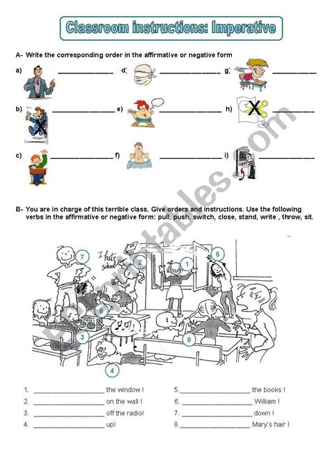 Classroom Instructions Imperative Exercises Editable 2 2 Esl