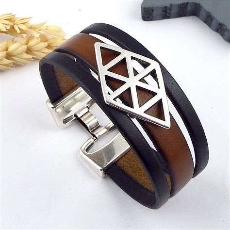 Kit Tutoriel Bracelet Cuir Marron Et Noir Geometrique