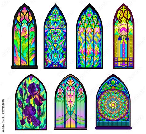 Gothic architectural style with pointed arch. Set of different ...