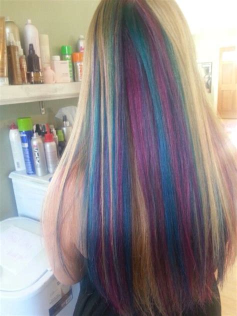 Goldwell Elumen Turquoise Violet And Hot Pink Tqall Vvall And Pkall On Natural Blonde Hair