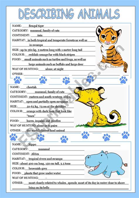 describing animals 2/3 - ESL worksheet by veljaca82