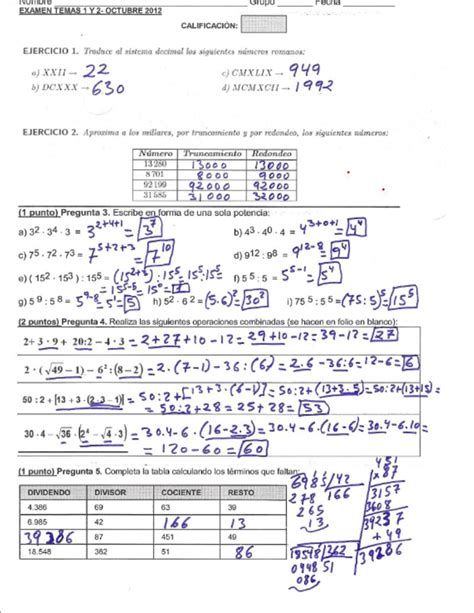 Las MatemÁticas De 2º Eso Examen Corregido Temas 1 Y 2 1º Eso 2014