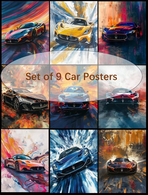 set   car posters automotive home wall art decorative prints digital