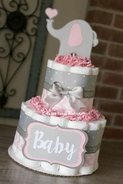 Tier Pink And Gray Elephant Diaper Cake Pink Grey Cake Pink Pink