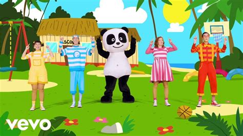 An Animated Image Of People Standing In Front Of A Panda Bear