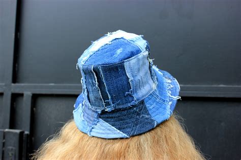 Custom Ripped Jeans Bucket Hat Patchwork Denim Hat Etsy Uk