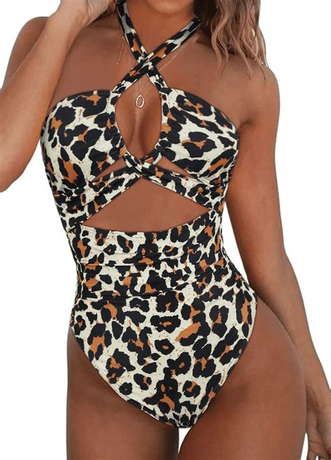 Hilor One Piece Swimsuit For Womens Sexy Cutout Halter Bathing Suits