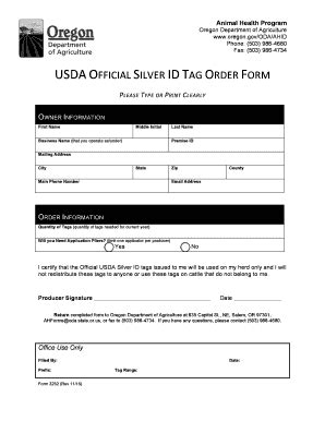 Fillable Online Oregon Usda Official Silver Id Tag Order Form Oregon