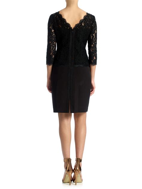 Adrianna Papell 3 4 Sleeve Lace Cocktail Dress In Black Lyst