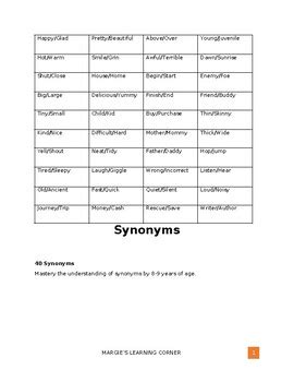 Synonyms by Margie's Learning Corner | TPT