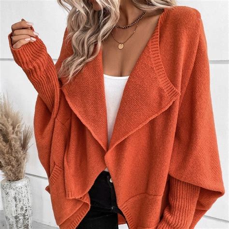 Boho Womens Waterfall Collar Batwing Sleeve Cardigan Burnt Orange