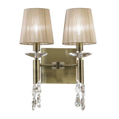 Mantra Tiffany 4 Light Switched Wall Fitting Antique Brass With Soft Bronze Shades And Clear