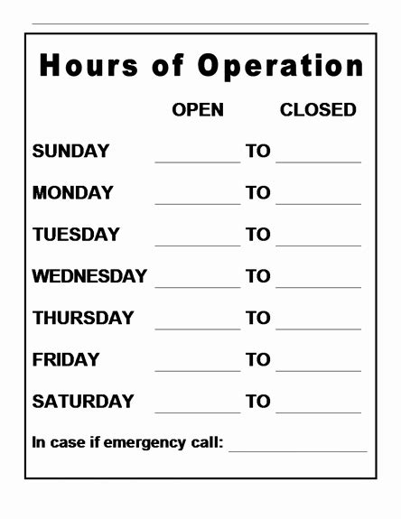 Hours Of Operation Template Microsoft Word