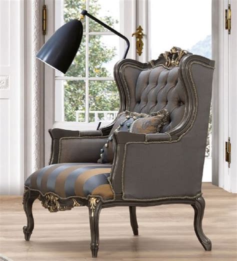 Casa Padrino Luxus Barock Ohrensessel Blau Grau Gold X X H