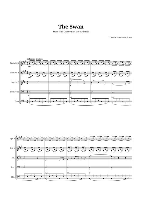 The Swan By Saint Sa Ns For Brass Quintet With Chords Arr Langanho