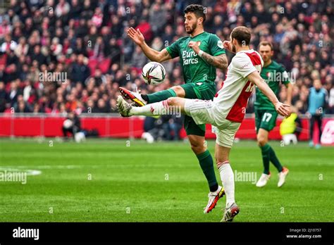 Amsterdam Marcos Senesi Of Feyenoord Daley Blind Of Ajax During The