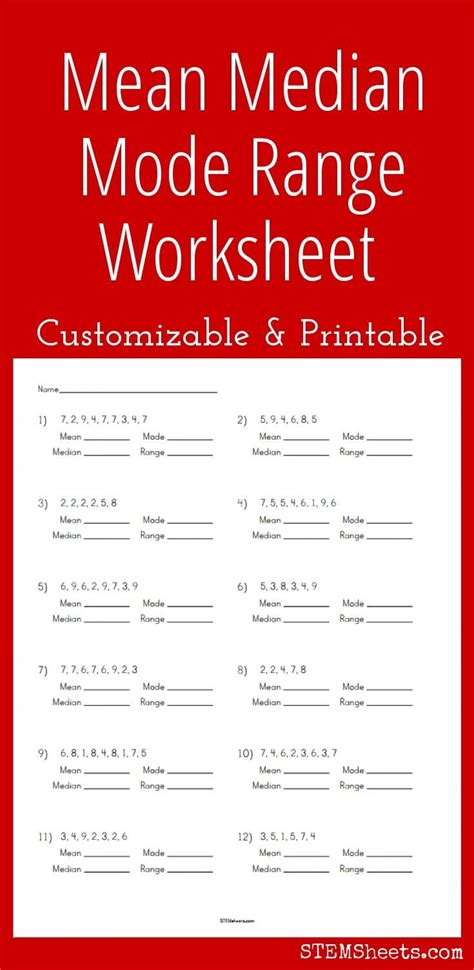 Worksheets Mean Median Mode Range