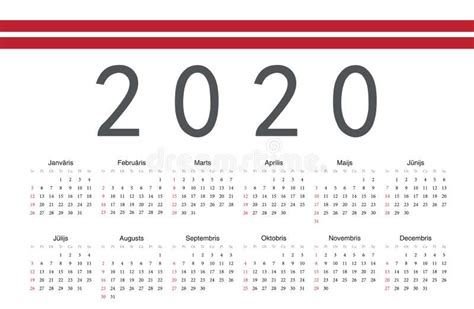 Latvian 2020 Year Vector Calendar Stock Vector Illustration Of