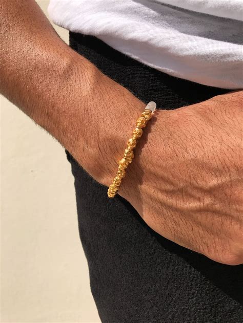 Gold Skulls Bracelet Mens Bracelet Gold Beaded Bracelet Men Etsy