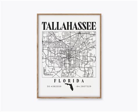 Tallahassee Florida Tallahassee Map Tallahassee Print Etsy