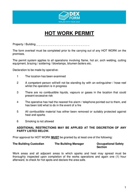 Hot Work Permit In Word And Pdf Formats