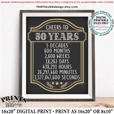 Cheers To 50 Years 50th Birthday Sign 50th Anniversary Printable