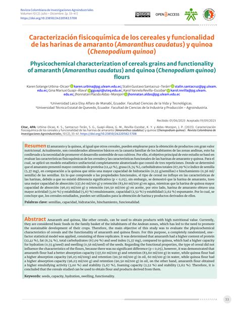 PDF Caracterización fisicoquímica de los cereales y funcionalidad de