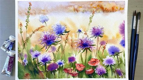 Fine Art Watercolor Field Of Wild Flowers By Janie Br